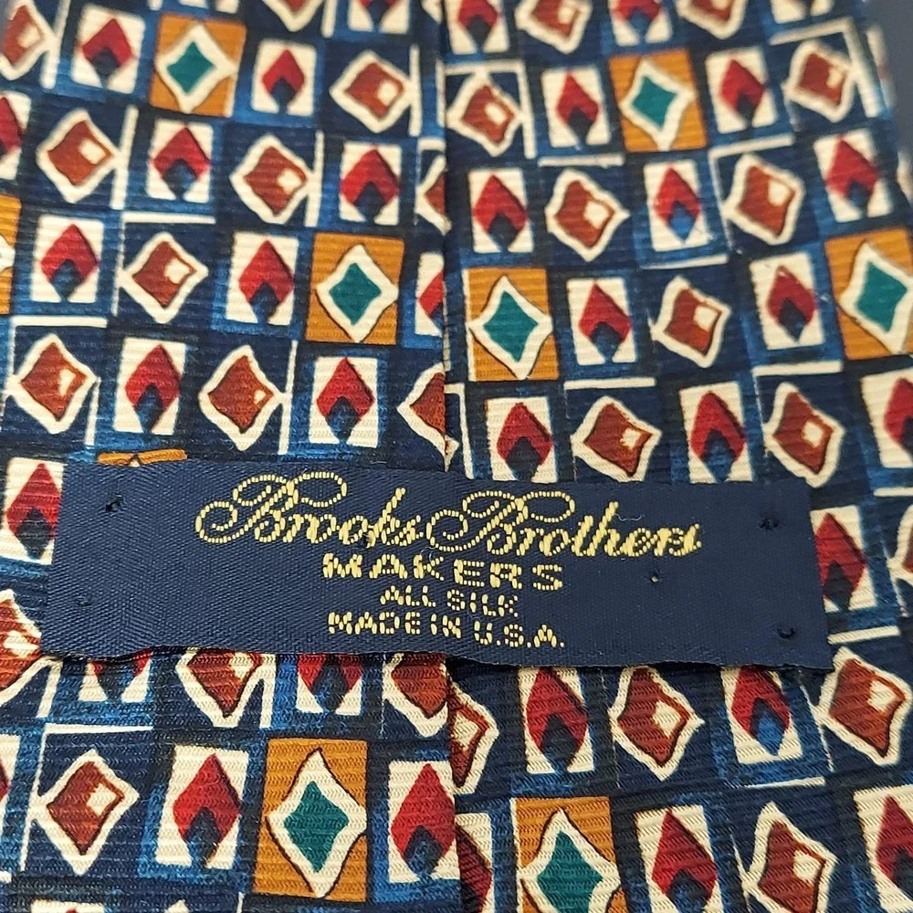 Vintage Brooks Brothers Makers Tie Mens Blue All Silk Geometric Classic‎ USA